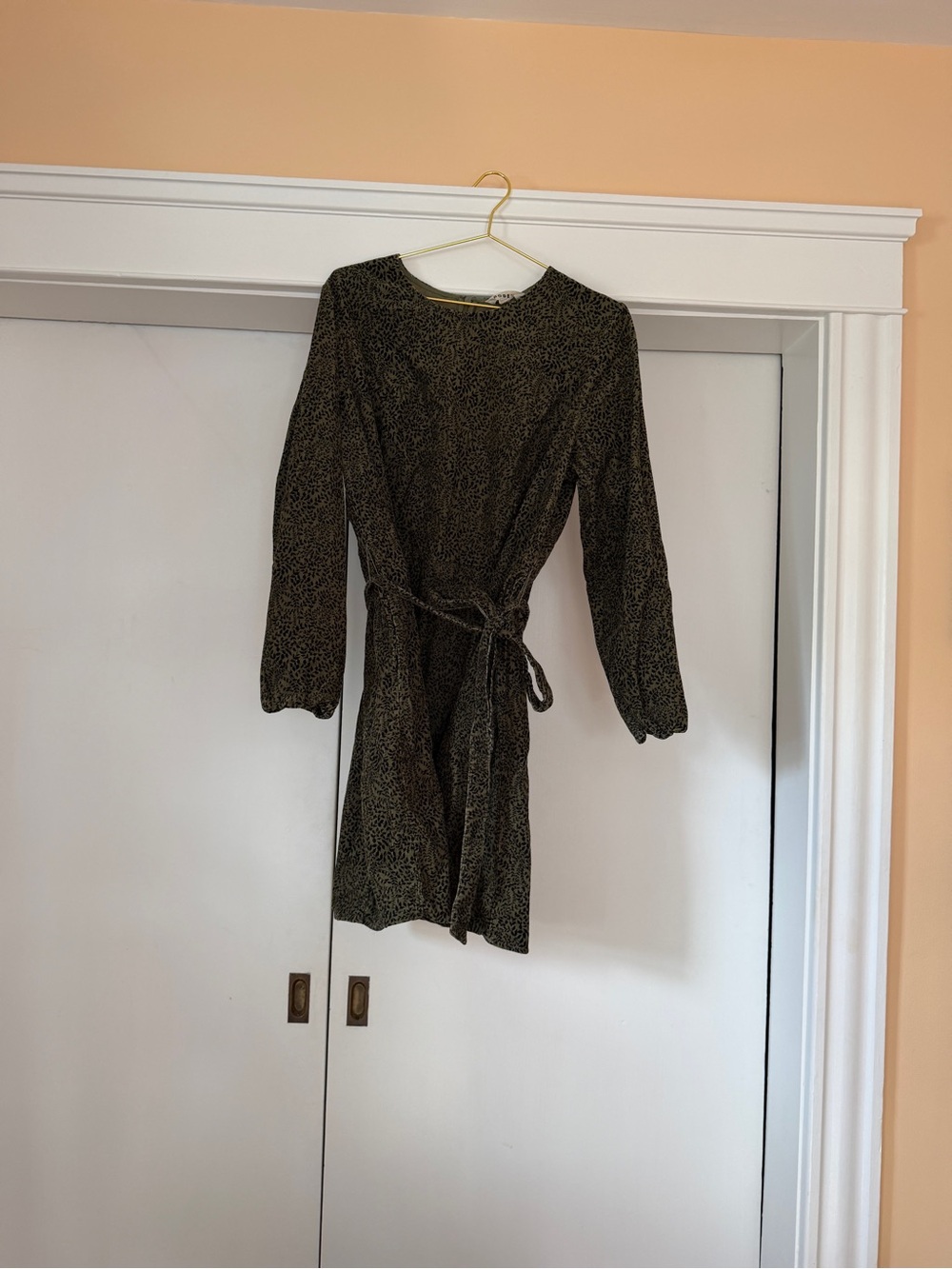 Boden Olive and Black Long-Sleeve Tie-Waist Dress